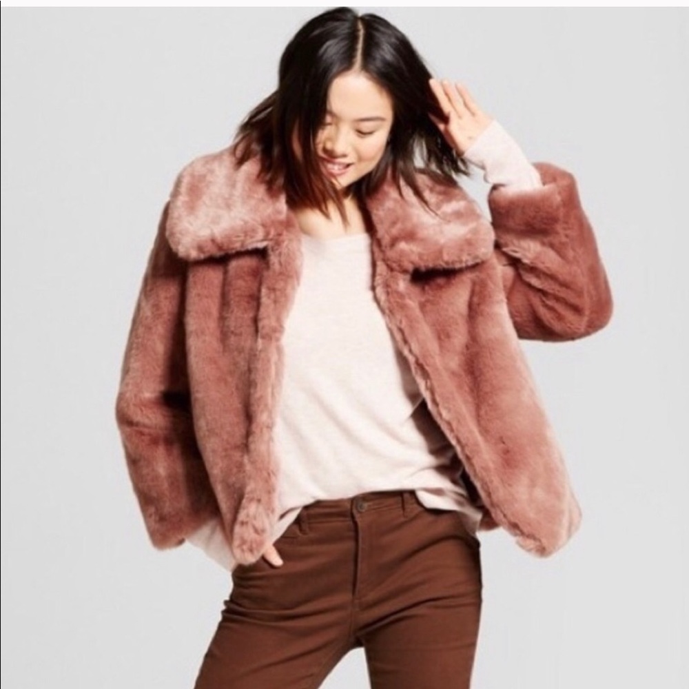 A New Day blush faux fur coat